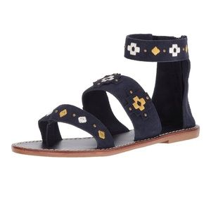 Soludos Embroidered Navy Three Banded Sandal